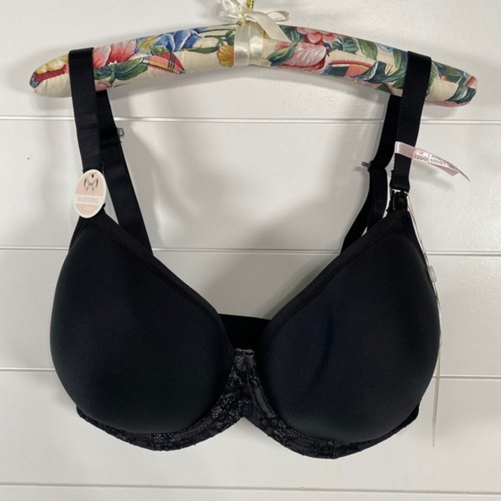 Cake‎ Lingerie Womens Waffles Nursing Tshirt Bra 30J Black Full Coverage Support